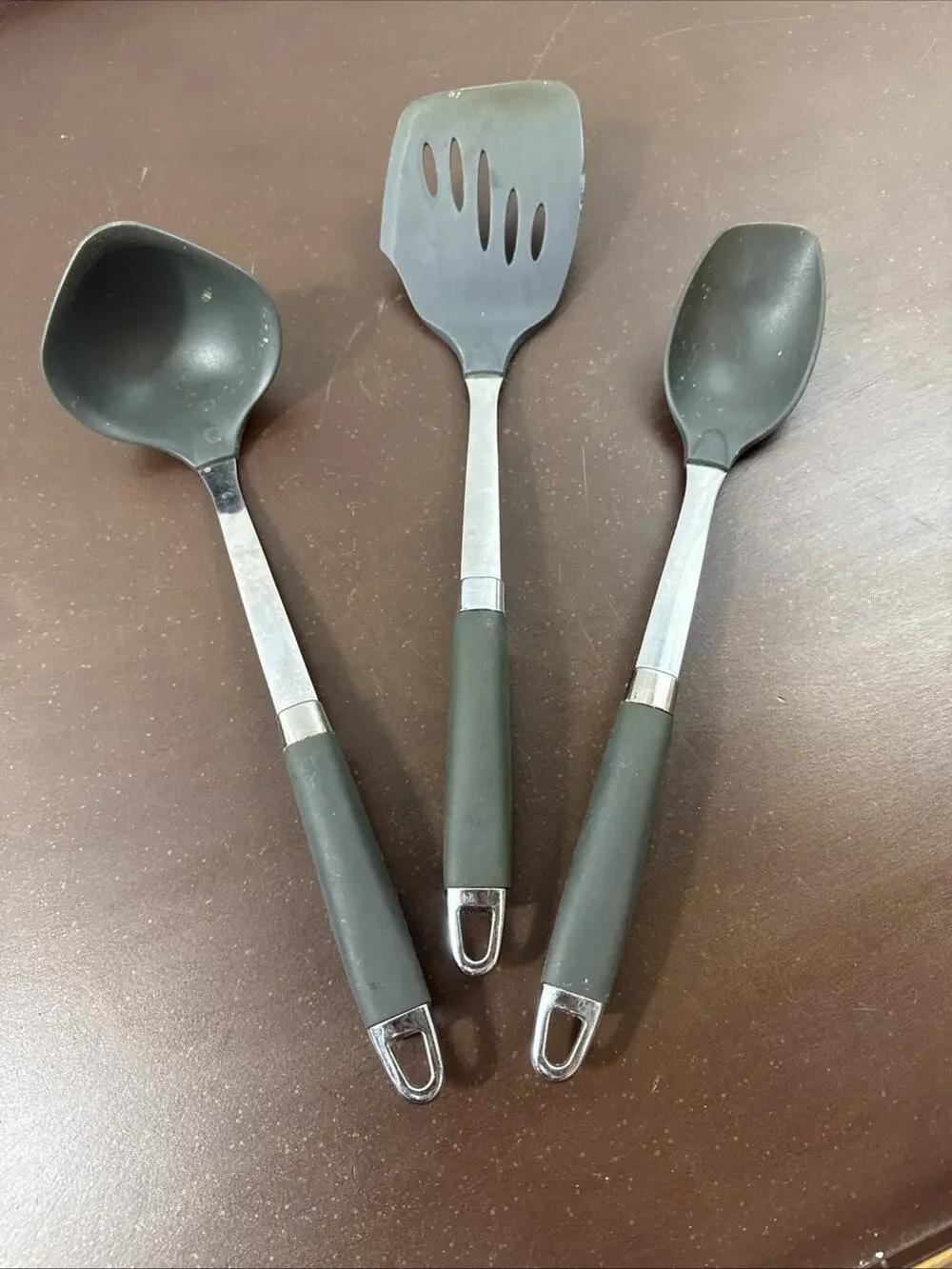 Anolon SureGrip Kitchen Utensil Set Charcoal Gray Ladle Spoon Slotted Turner